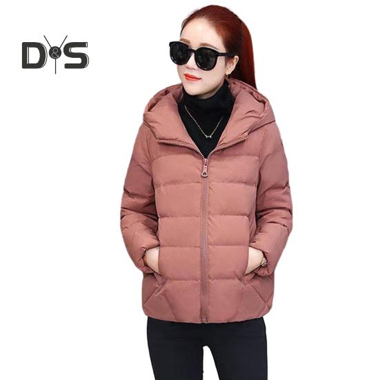 Women Winter Hooded Jacket Solid Color Long Sleeve Loose Thick Warm Down Cotton Short Coat for Cold Weather All Match Streetwear Outwear