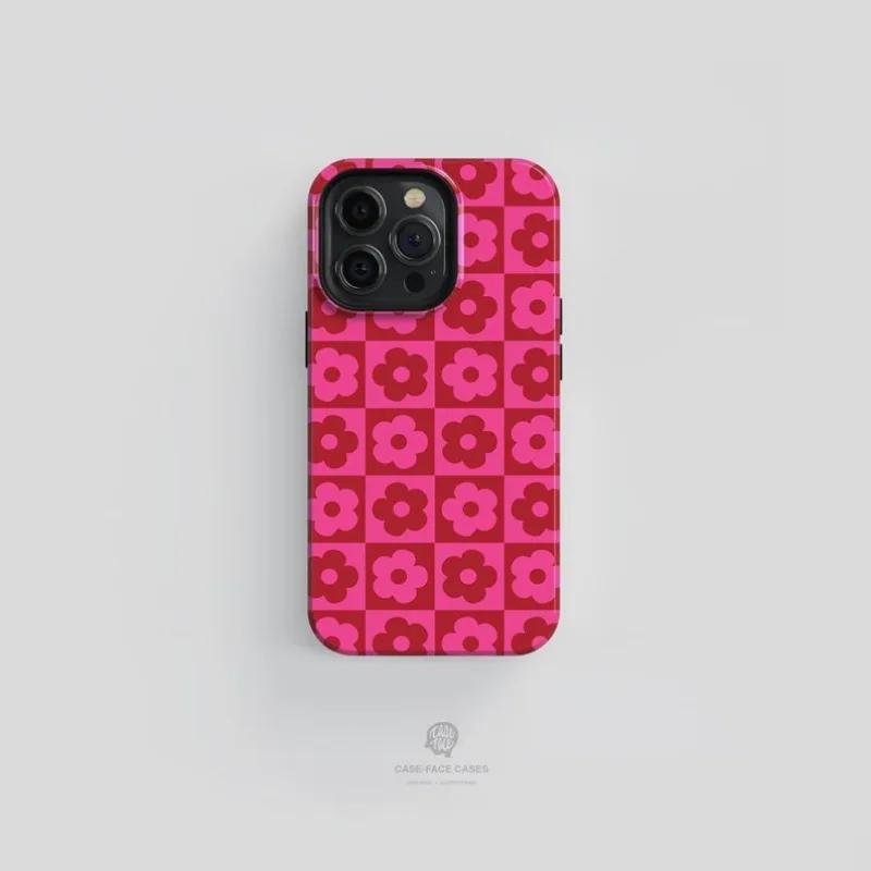 Роскошный красный чехол Clmj с клетчатым цветочным узором для iPhone 16 15 14 13 12 11 Pro Max Plus, магнитная двухслойная крышка