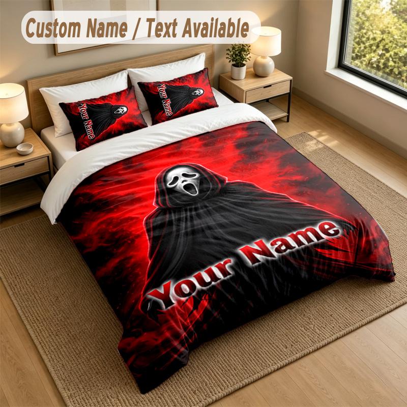 3Pcs Bedding Set Custom Name Text, 1 Sheet 2 Pillowcases Home Bed DecorScream Ghostface