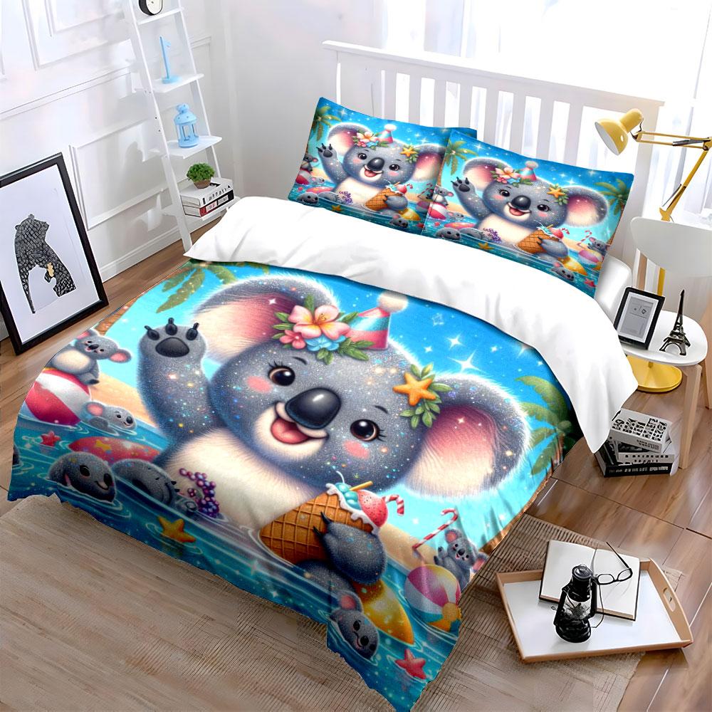 Cute Cartoon Koala Bedding Set Bedding Duvet Cover Set Duvet Cover Pillowcases (1 * Duvet Cover 2 * Pillowcases, without duvet insert)
