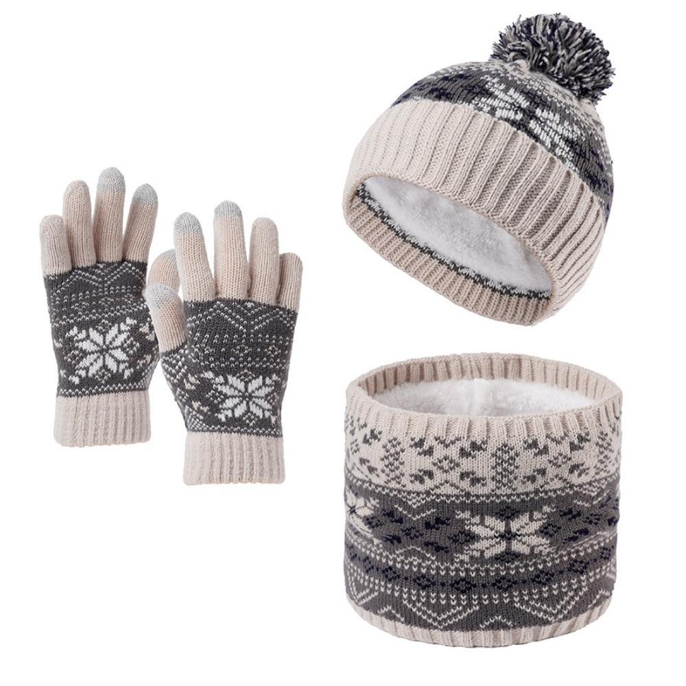 3Pcs/Set Winter Children Scarf Hat Gloves Set Warm Bonnet Gloves Kits Knitted Hats Scarfs Kids