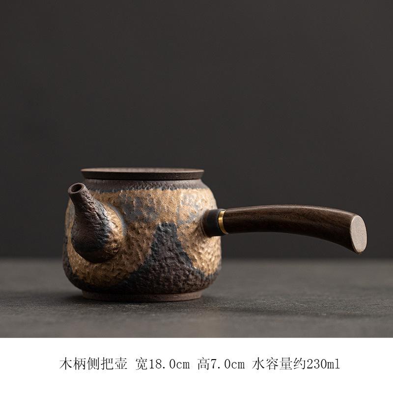 200ml Japanese Gilt Iron-glazed Teapot Solid Wood Handle Filter Tea Pot Retro Pottery Tea Maker Chinese Cha Tea Set Accessories