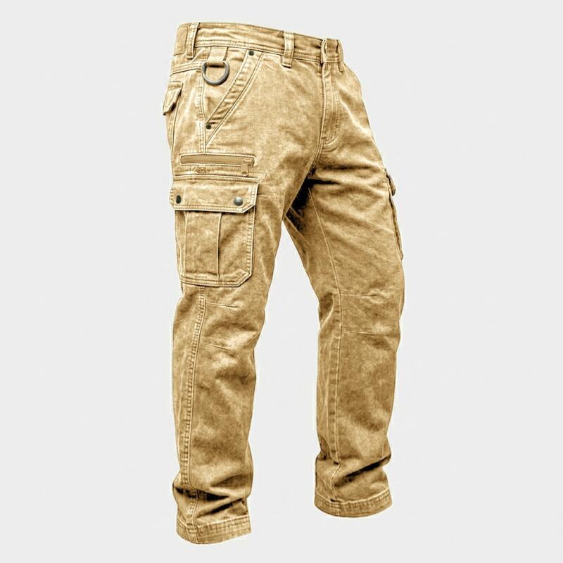 Męskie Jeansowe Spodnie Cargo z Wieloma Kieszeniami Vintage Spierane Proste Spodnie Robocze Talia z D-ringiem Zewnętrzne Codzienne Spodnie