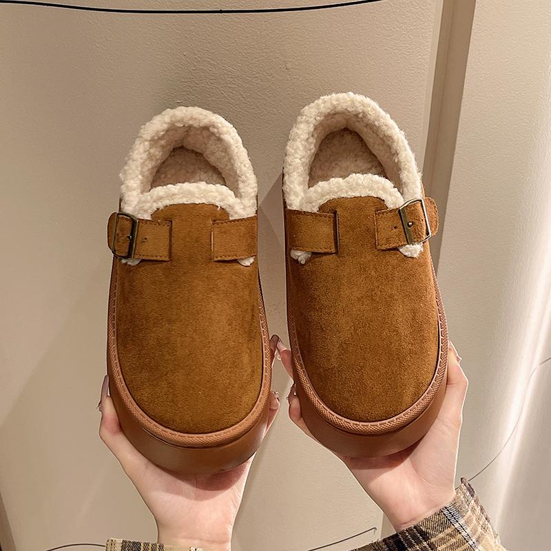 Fashion 2024 Women's Winter New Fashion Round Head Buckle Solid Color Thick Bottom Set Wear Versatile Comfortable Cotton Shoes