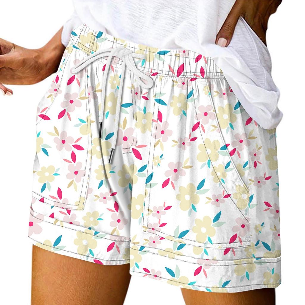 Women's Casual Summer Elastic Beach Shorts Print Casual Shorts