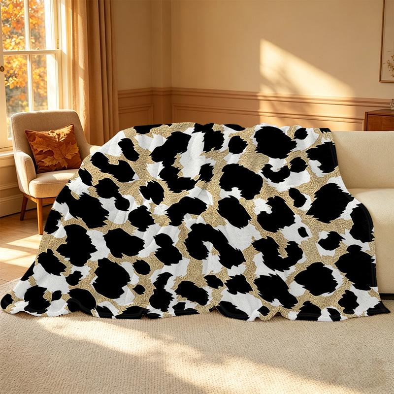 Cow Print Fleece Blanket: High-Density Soft Cozy Warm Throw, Portable for Home & Car, Christmas & Halloween Decor, Ideal for Sleep & Daily Use