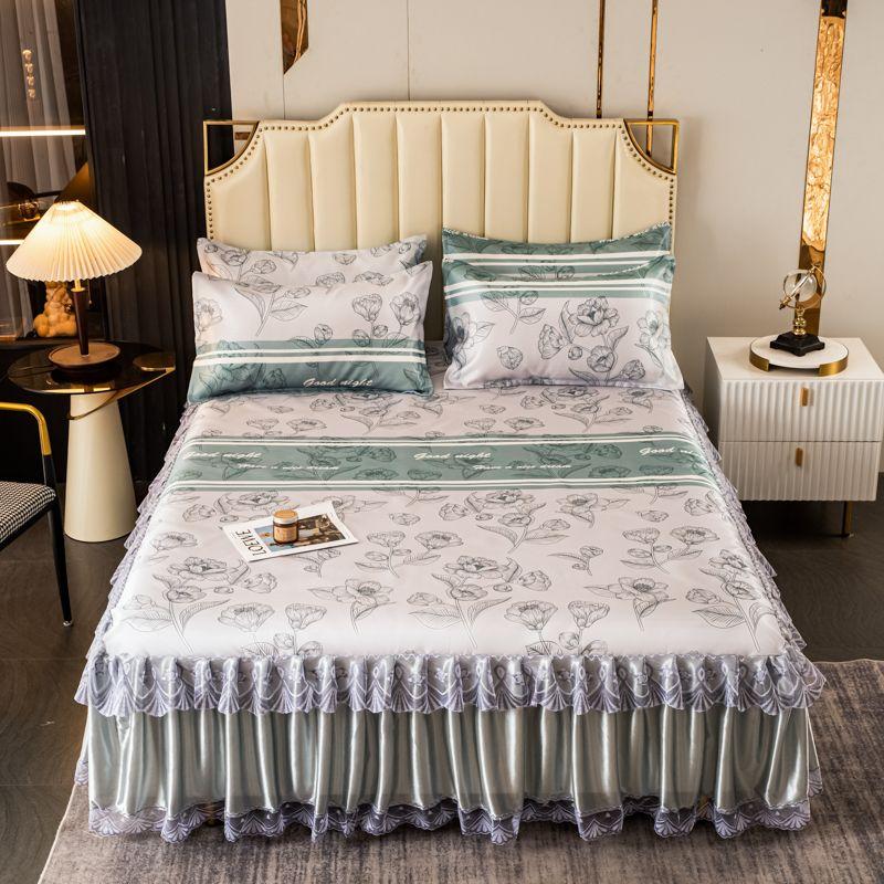 3 шт./лот, комплект двуспальных простыней, классическая кружевная королевская синяя простыня, юбка, можно стирать в машине, свадебное покрывало, наматрасник