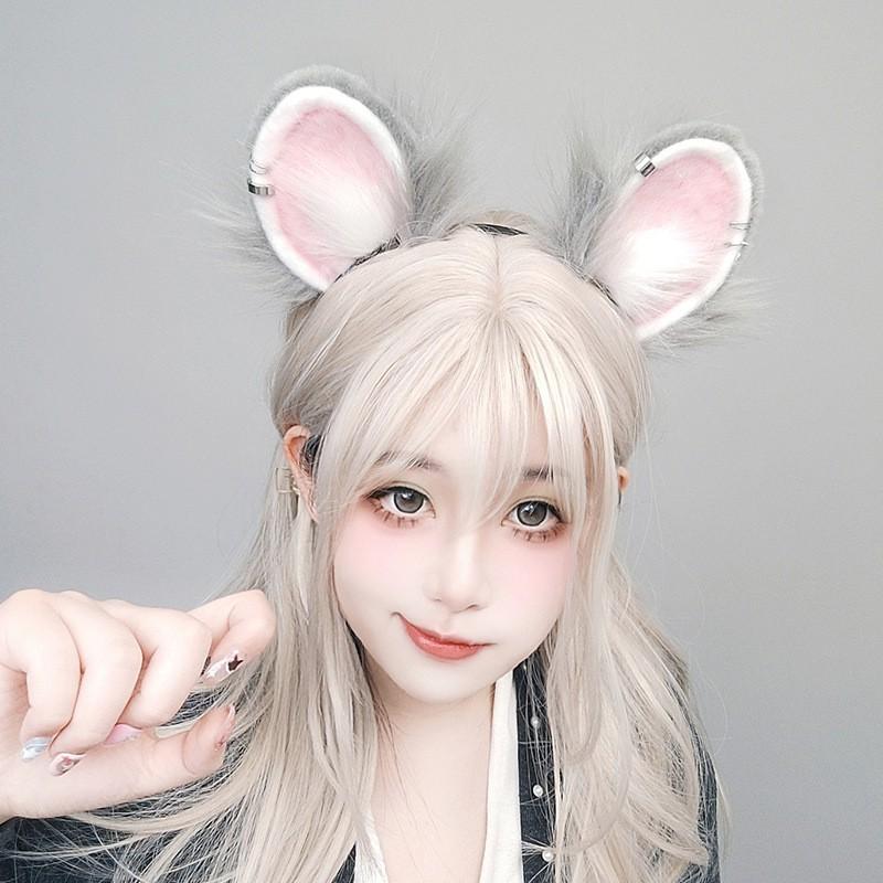 Cute Mouse Ears Headband Cosplay Accessory Anime Convention - Gray Yellow Plush Animal Ear Hair Hoop
