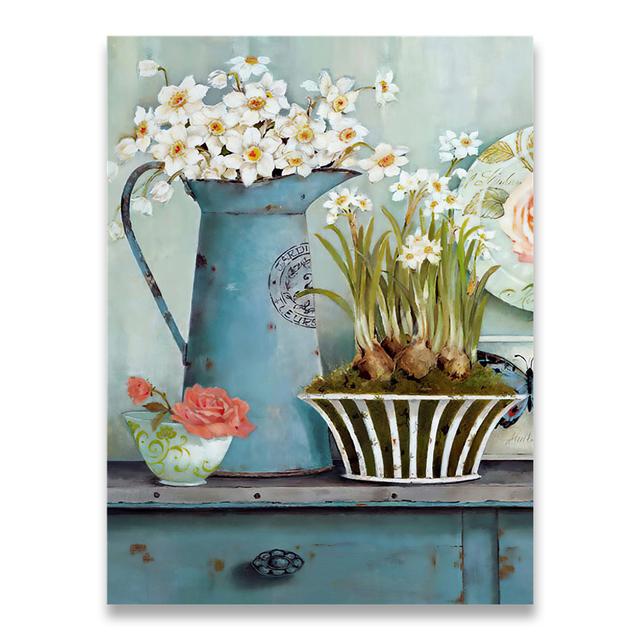 Винтажная цветочная картина маслом, европейское пасторальное украшение дома, настенная художественная роспись, скандинавский минимализм