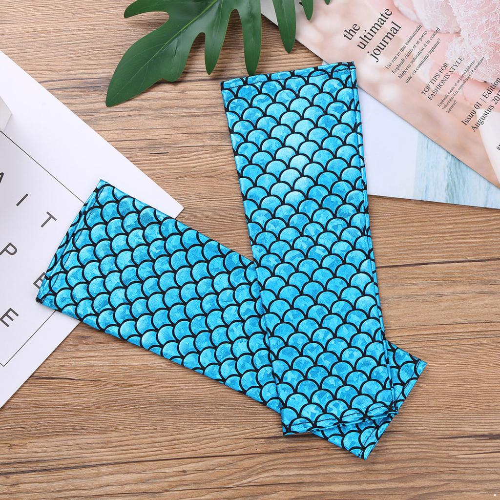 Mermaid Costume Fish Scale Pattern Printed Fingerless Long Gloves Arm Sleeves Adult Halloween Dance Club Party Cosplay Accessory