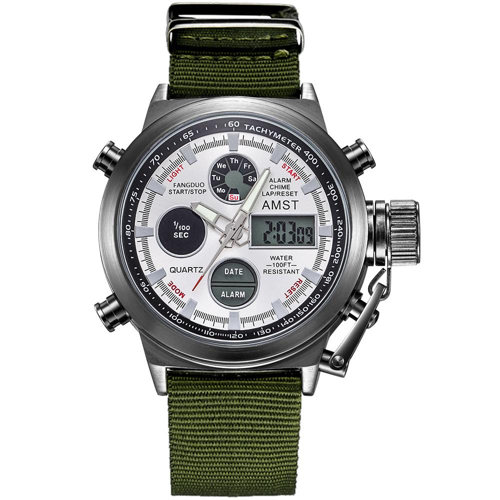 Original AMST Men Watch 50m Waterproof Digital Quartz Analog Led Dual Display Men Sport Military Watches Male Relogio Masculino