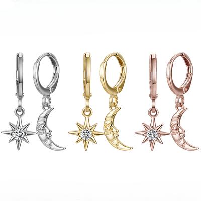 Асимметричные серьги с одним цирконием в форме звезды и луны Wild Ins Wind Jewelry