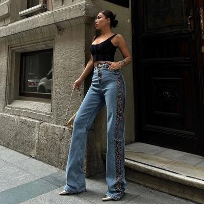 Джинсы с леопардовым принтом премиум-класса Sense of Micro-Lasel, весенние женские прямые брюки, тонкие джинсовые брюки с драпировкой, женские тонкие джинсовые брюки с высокой талией