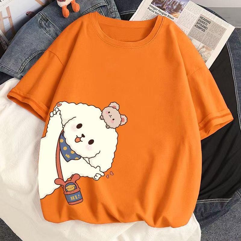 Летняя женская хлопковая футболка с короткими рукавами, свободная футболка с круглым вырезом и принтом