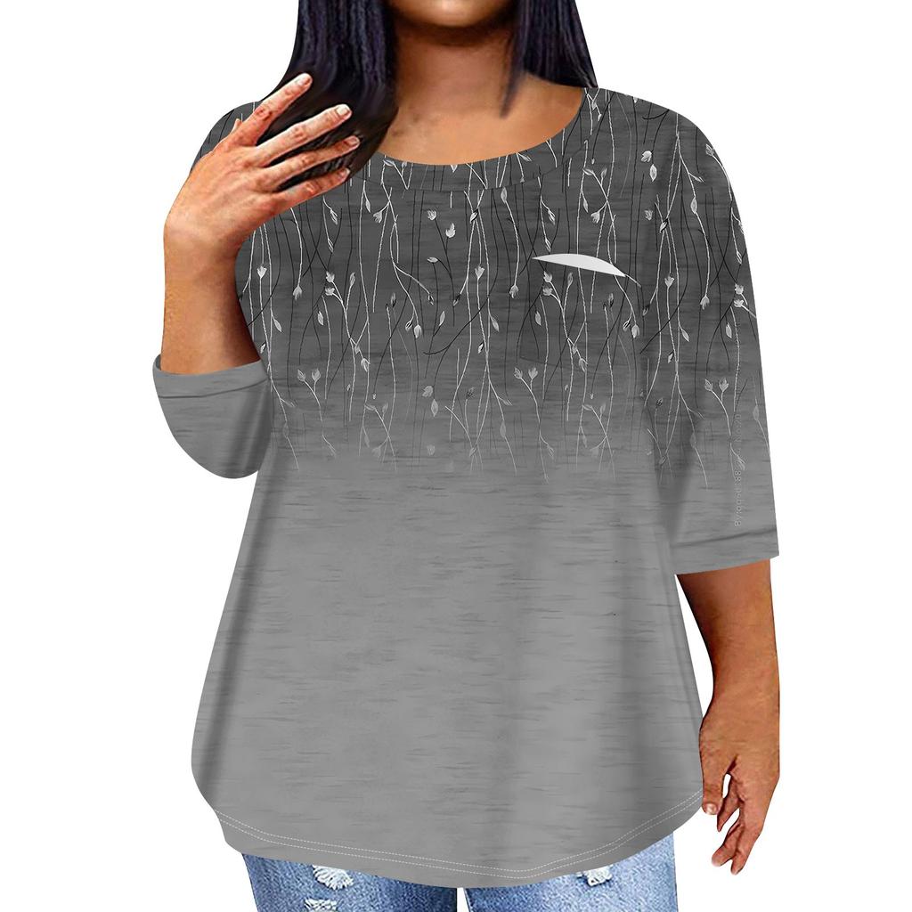 Женский модный повседневный пуловер с круглым вырезом и рукавом три четверти с принтом, топ с рукавами 4/3