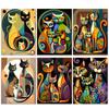 5D DIY Diamond Painting Abstract Cat Full Round Diamond Mosaic Embroidery Cartoon Animal Cross Stitch Set Art Home Decoration