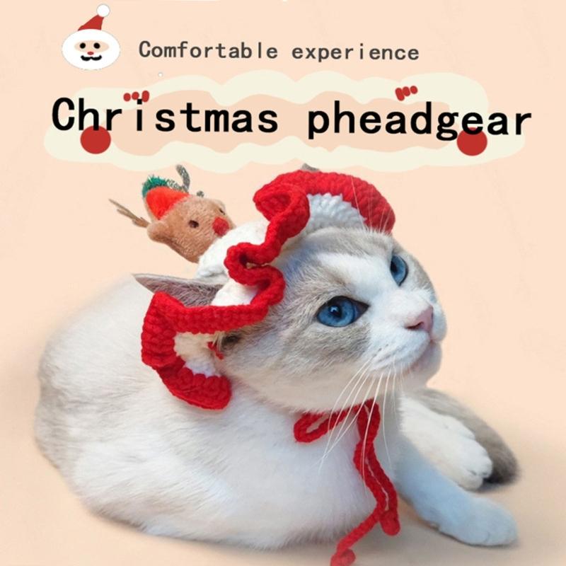 Костюм для маленьких собак Шапка Санты Рождественская вязаная шапка для питомца Кошачья праздничная головная убор Собаки Кошки Фестивальная одежда Косплей Декорация