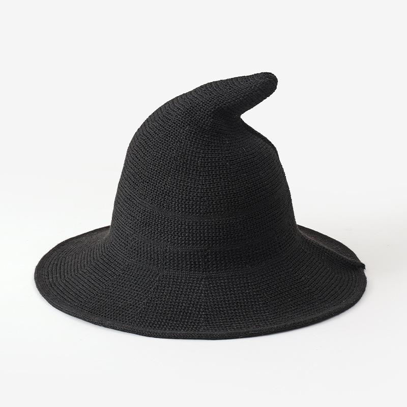 Spring and Autumn Children's Wizard Hat Witch Hat Cotton Yarn Knitted Hat Halloween Foldable Witch Hat Women's