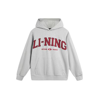 Li Ning Weekend Молодежный американский винтажный свитер с капюшоном и логотипом с принтом в виде буквы унисекс, толстовка светло-серого дымчато-серого цвета AWDU781-1