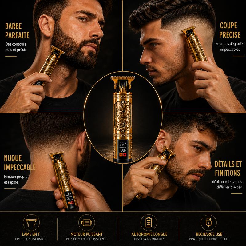 Becker - Dragon Gold - Беспроводная машинка для стрижки волос и бороды для мужчин С золотым светодиодным экраном