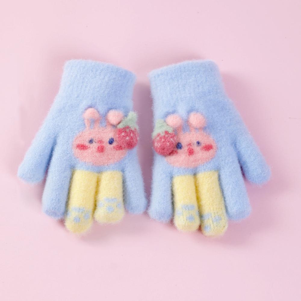 Plush Kids Knitted Gloves Thickened Flap Gloves Outdoor Sports Children Full Fingers Gloves