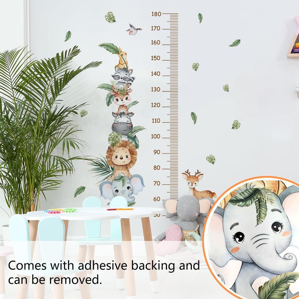 BEVCLOUD Kids Height Chart Wall Sticker Jungle Animals Growth Tracker Removable Decor