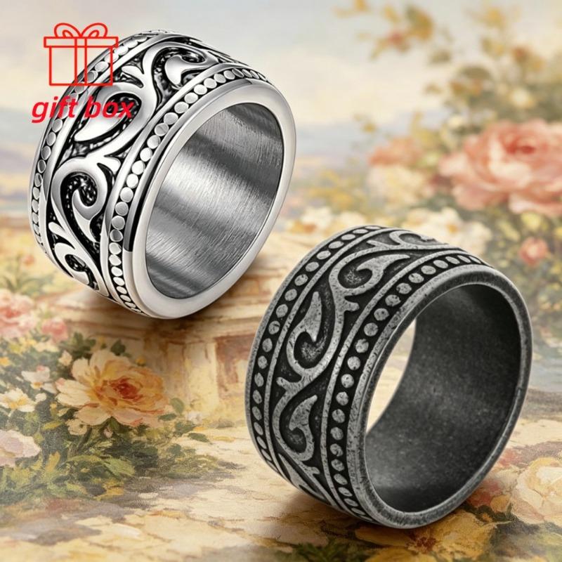 Модное серебряное кольцо 925 пробы с широким ободком, мужское кольцо в винтажном стиле, поставляется в подарочной коробочке для ювелирных изделий, что делает его идеальным подарком на дни рождения и праздники, а