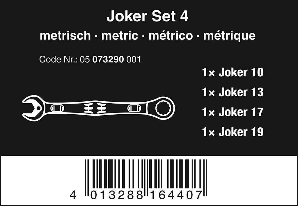 Wera 05073290001 6000 Joker Комбинированный ключ с трещоткой, набор из 4 шт. (Спецификация блистера)