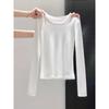 Slim and slim Spice Girl Top Autumn Slight Transparent Crew Neck Jacquard Texture Long Sleeve T-Shirt Front Shoulder Bottom Shirt Women