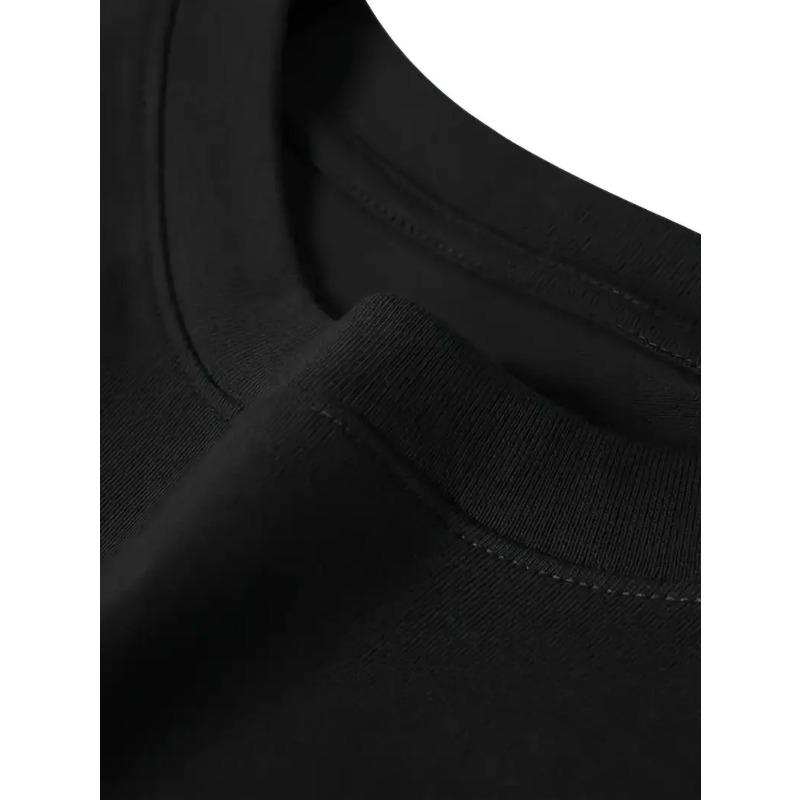 Европейские размеры Мужская футболка Черная с принтом русских букв Дышащая Короткий рукав Круглый вырез Для повседневной носки