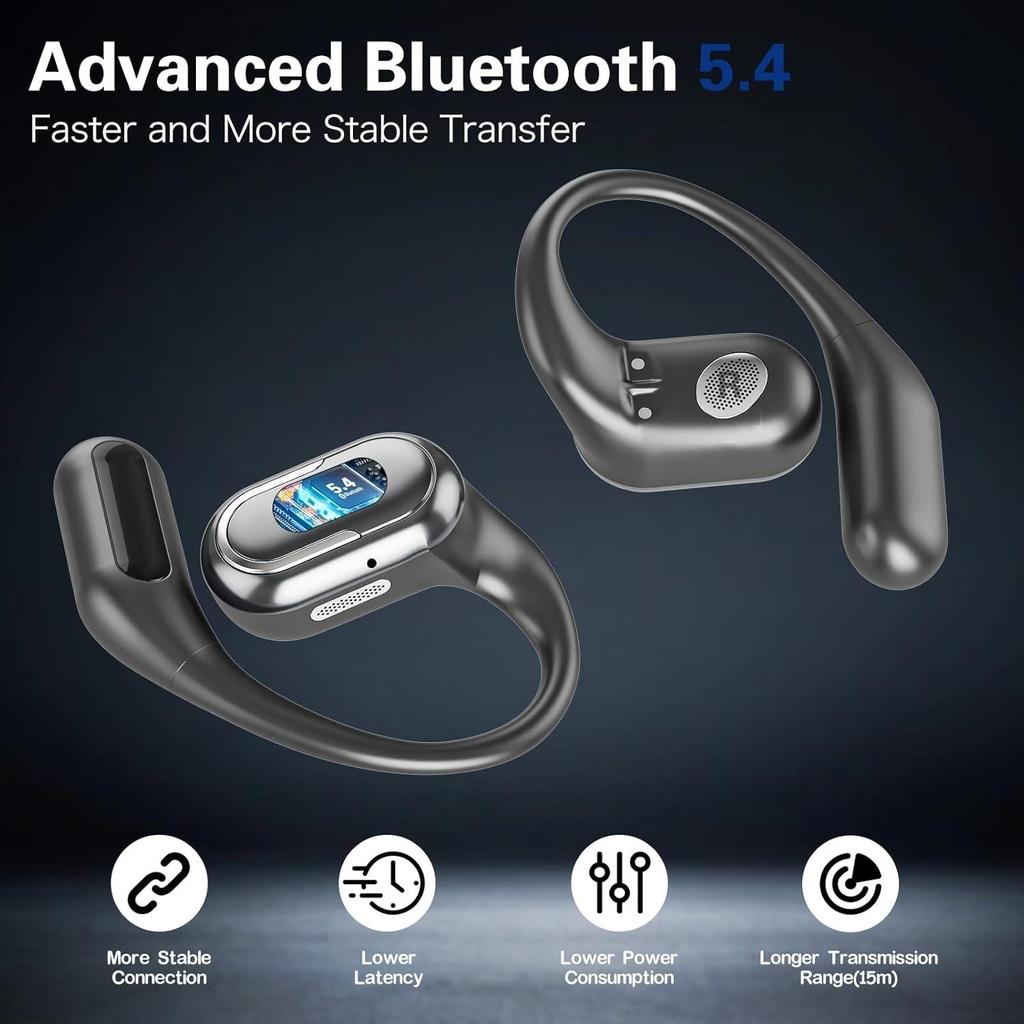 Наушники Bluetooth 5.4 TWS Наушники 40 часов воспроизведения Светодиодный дисплей питания Наушники с lPX5 Открытые наушники для спорта, работы, учебы