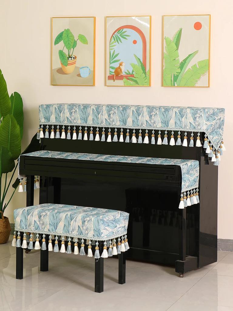 Половина крышки пианино с бахромой из бисера, современный минималистичный растительный узор, пылезащитные чехлы, высококачественный тканевый защитный чехол для электронного пианино