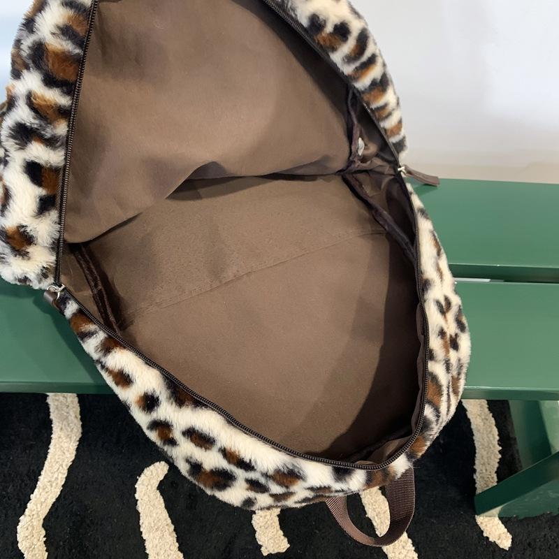 Baigou багаж большой вместимости плюшевый рюкзак женский 2025 новый леопардовый принт универсальный студенческий школьный рюкзак простая сумка