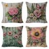 Spring Pink Flower Linen Printed Pillowcase, Nordic Festival Decoration, Simple Living Room Cushion
