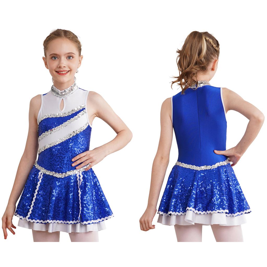 Kids Girls Glitter Sequins Cheerleading Uniform Cheer Leader Outfits Dance Dress Performance Dancewear