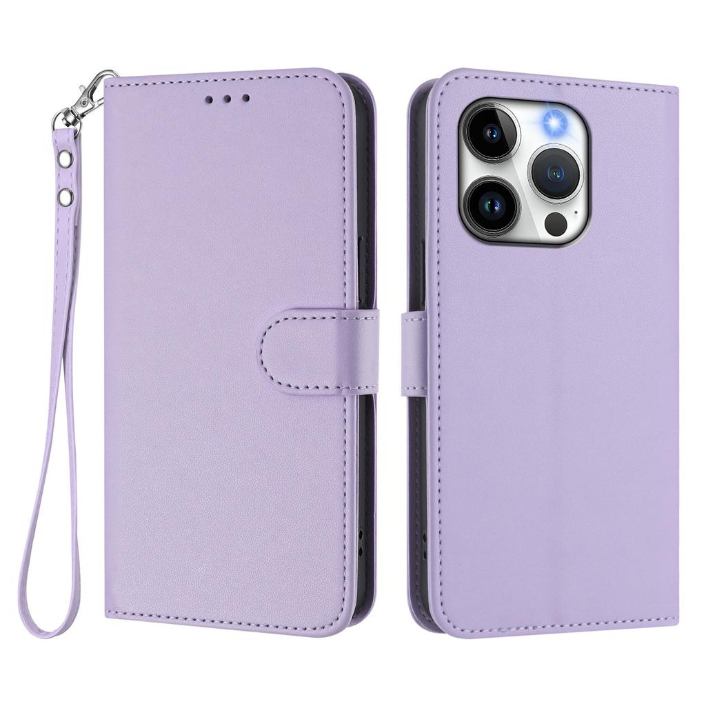 For iPhone 15 Pro Leather Case Wallet Stand Phone Cover with Wrist Strap