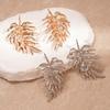 Europe and America Style Metal Large Leaf Drop Earrings for Women Vintage Texture Gold Silver Color Stud Earring Holiday Jewelry