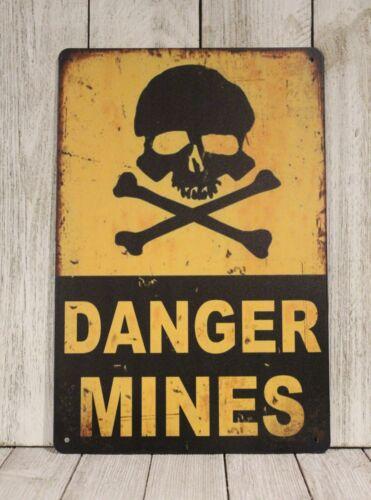 mDanger Mines Tin Metal Sign Minefield Vintage Rustic Style Boys Room Decor FunnyAluminum
