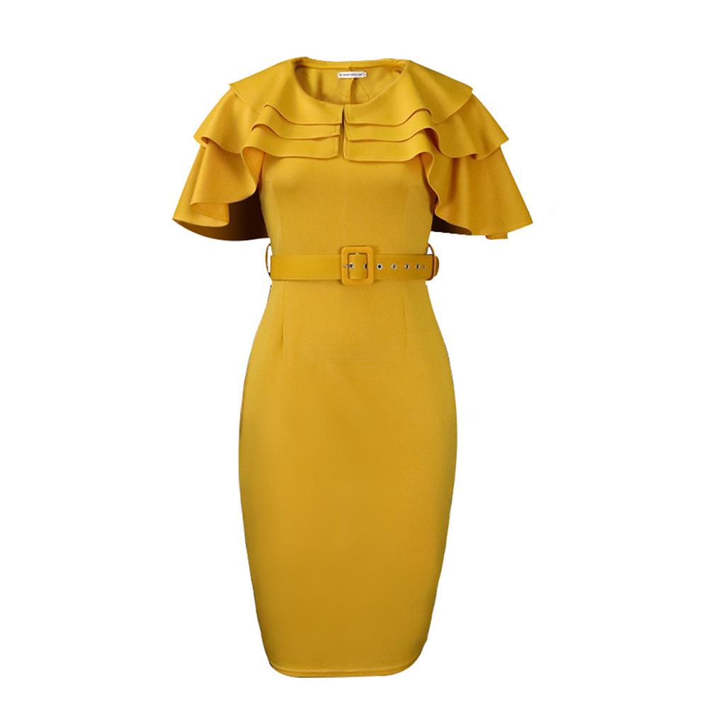 Женское летнее модное платье большого размера с рюшами, цельное однотонное платье-футляр с поясом