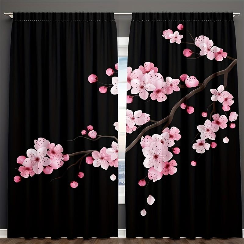 2pcs Japanese Cherry Blossom Moon Minimalist Curtains for Living Room Bedroom Modern Window Decor