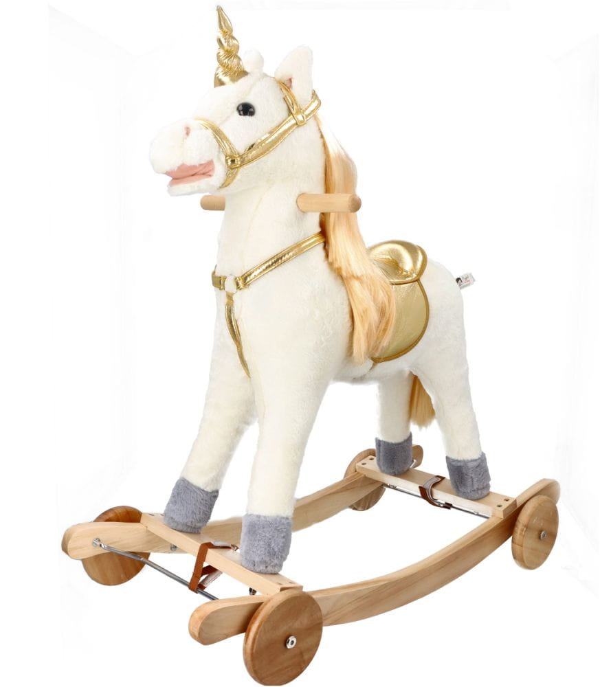 Adam Toys Złoty Jednorożec - Koń Na Biegunach Jeździk 2W1
