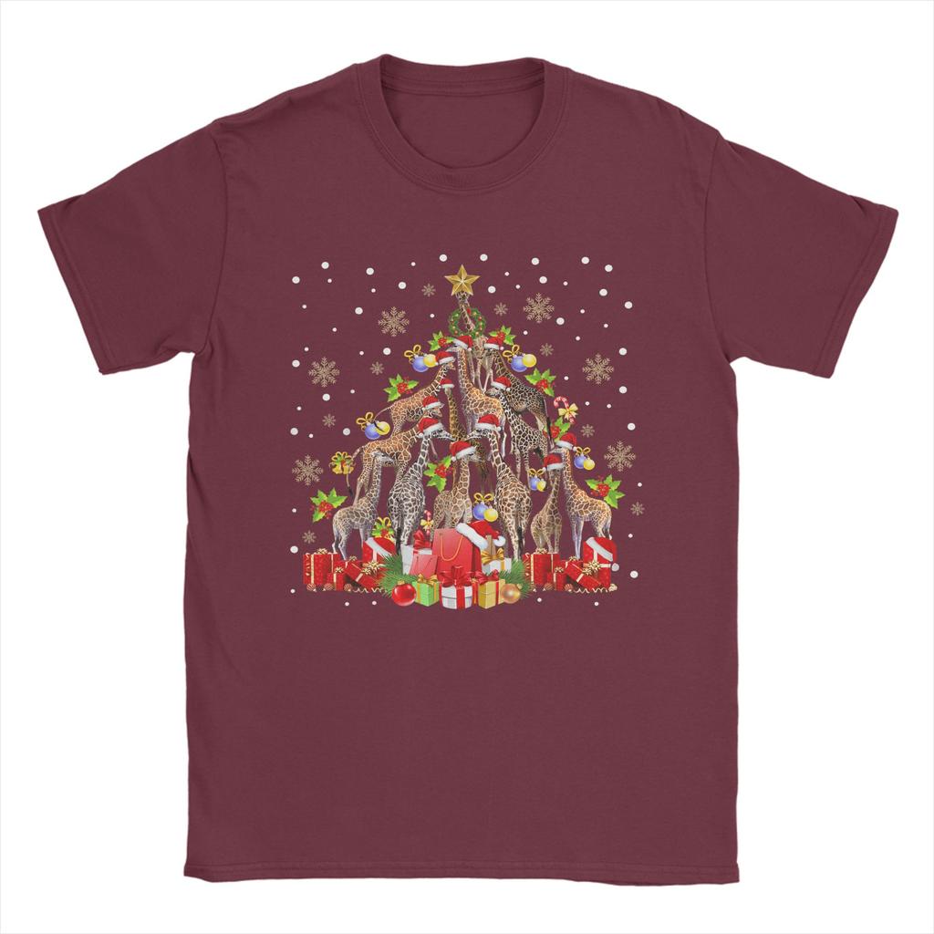Giraffe Christmas Tree Light Sweater Xmas Ugly T-Shirt Harajuku T-Shirts Short Sleeve Funny Tops Cotton Round Neck Top Tees