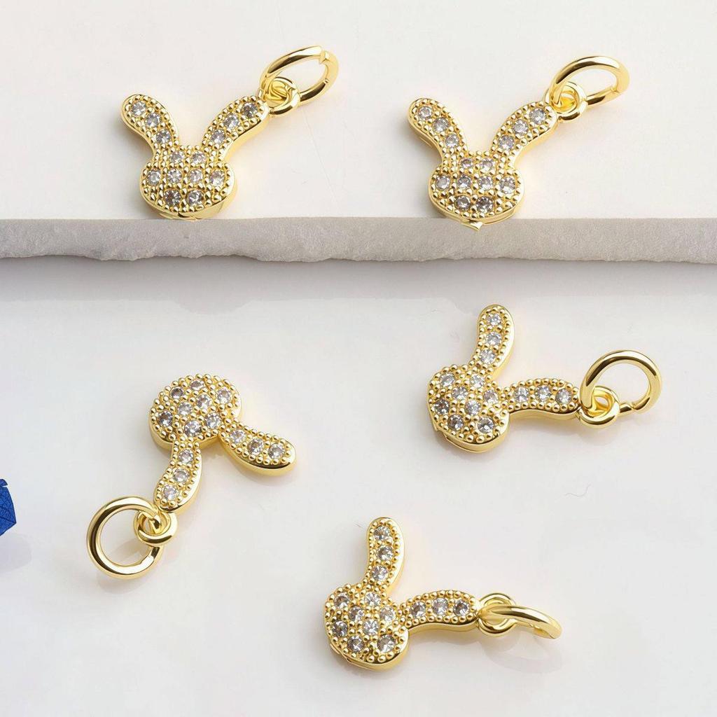 14K Gold Plated Zircon Rabbit Pendant for DIY Bracelets and Necklaces