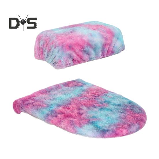 Мягкий плюшевый чехол для унитаза, набор с эластичными краями радужного цвета, легко подгоняемый чехол для унитаза, декор для ванной комнаты