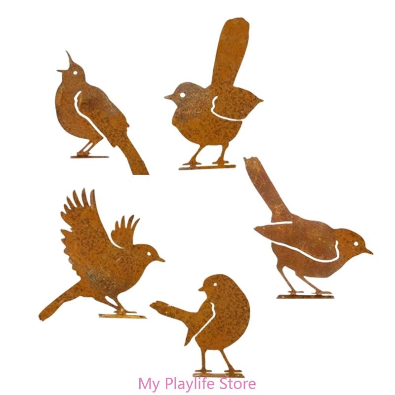 5 шт. силуэты птиц из выветренного железа креативные украшения для сада и патио металлические скульптуры птиц украшения для двора