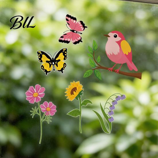 Stain-proof Window Cling 8 Sheets Spring Clings Butterfly Flower Hummingbird Decals to Prevent High-quality PVC Decal Bird Strikes Reusable