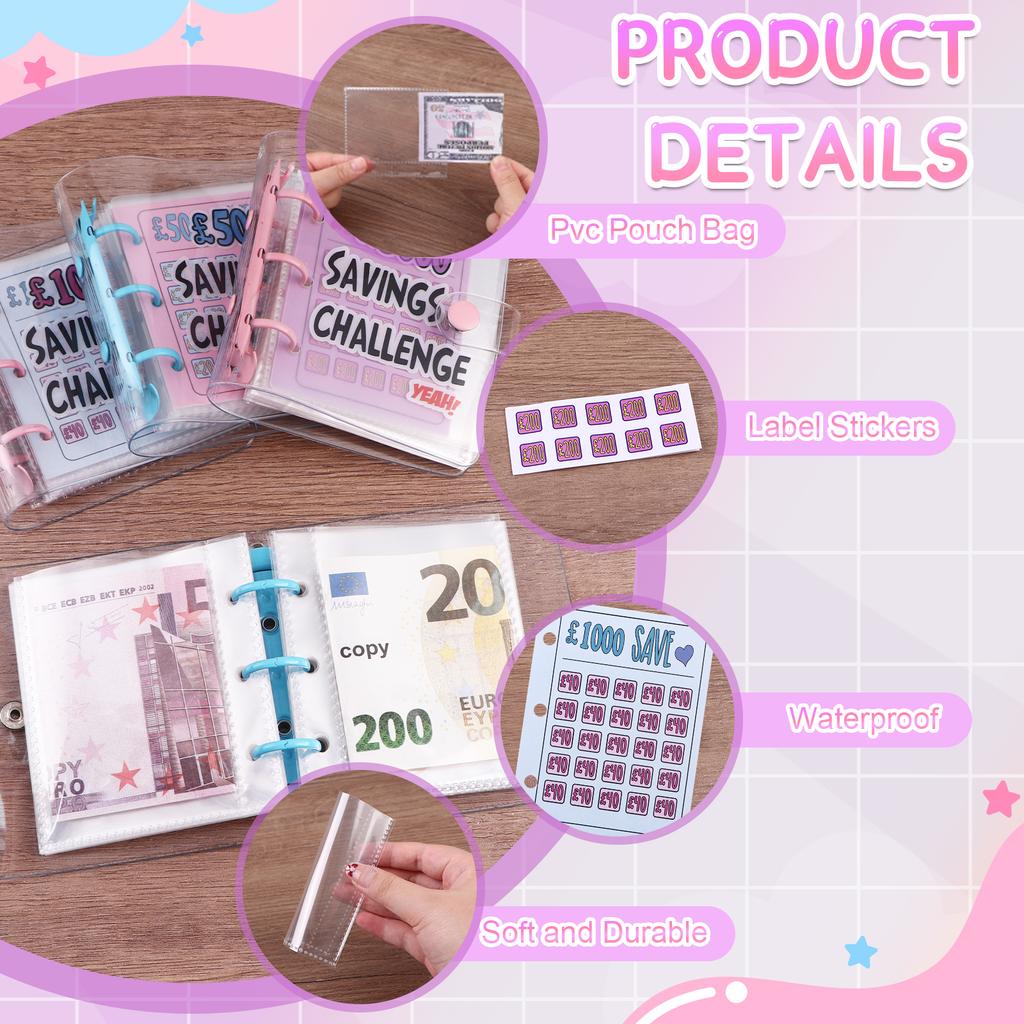Mini Money Savings Challenge Binder, £5000 £2100 £1000 £500 Cash Envelopes Reusable Money Saving Wallet With Cash Stuffing For