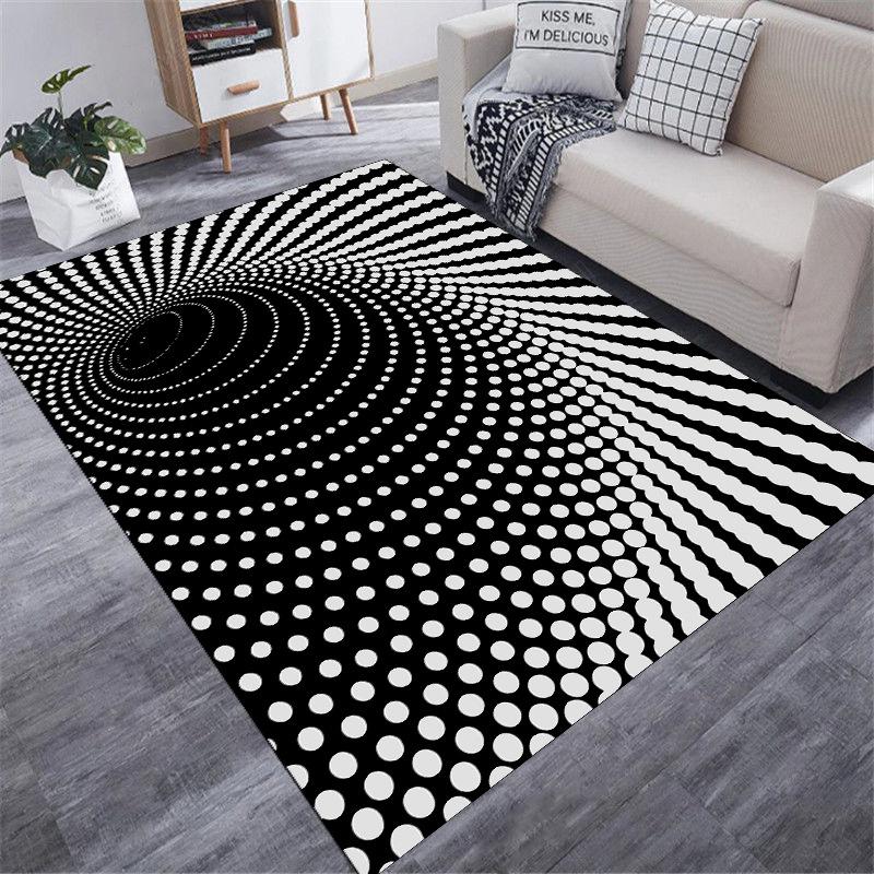 3D Optical Illusion Print Carpet Black and White Checkered Rug Home Decoration Mat Absorbent Non-slip Fun Decor Carpet