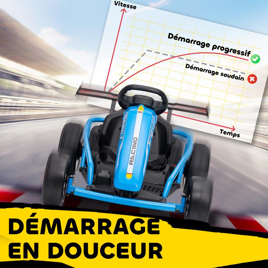 Electric Go-Kart for Children, 2 x 24V Motors, Drift Mode, 13 km/h, 119 x 77 x 54 cm, Blue