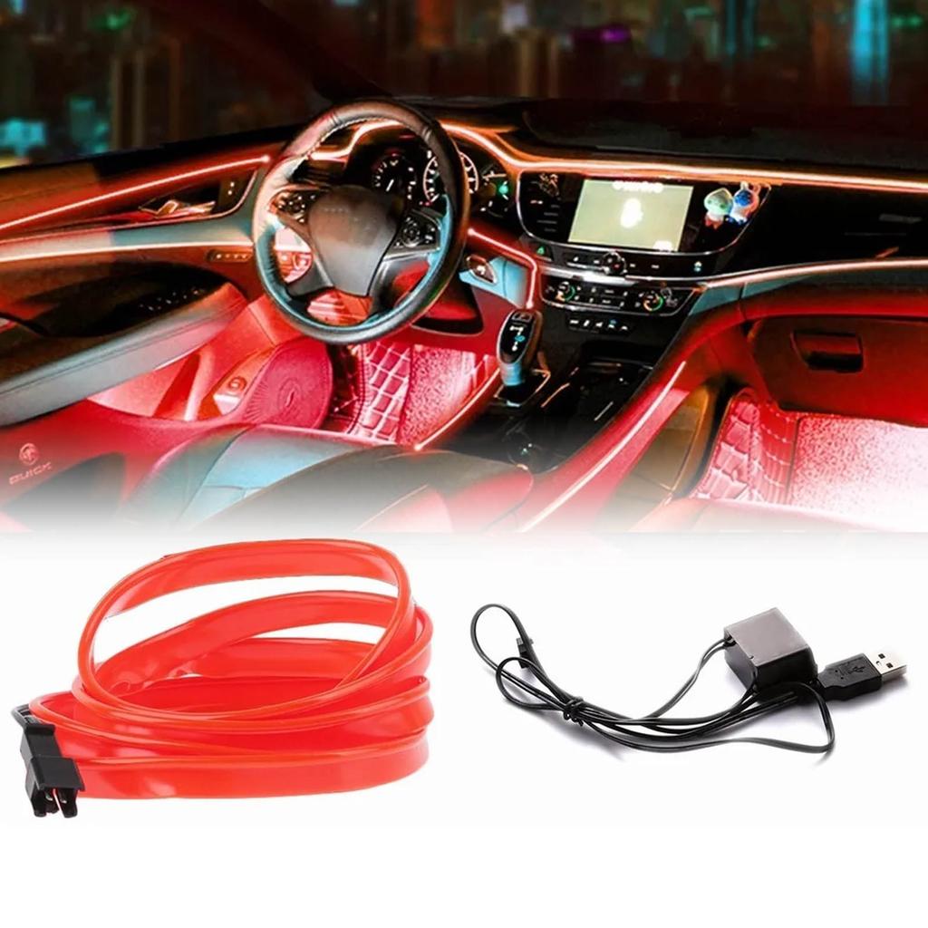 10 футов Светодиодная полоса для салона автомобиля, гибкая, с USB-кабелем, крутая, уникальная, универсальная, неоновая, атмосфера, красный